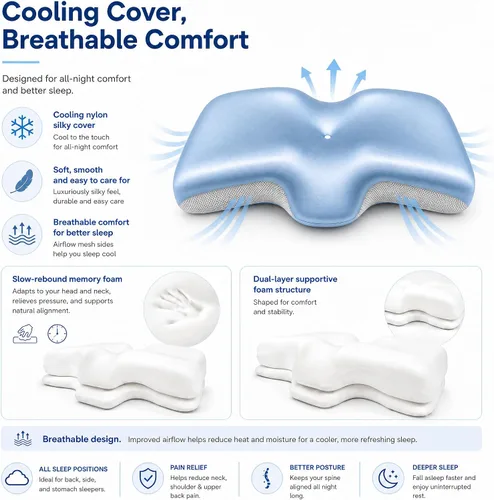 Vista 7 de Almohada cervical para el cuello, espuma viscoelástica de altura