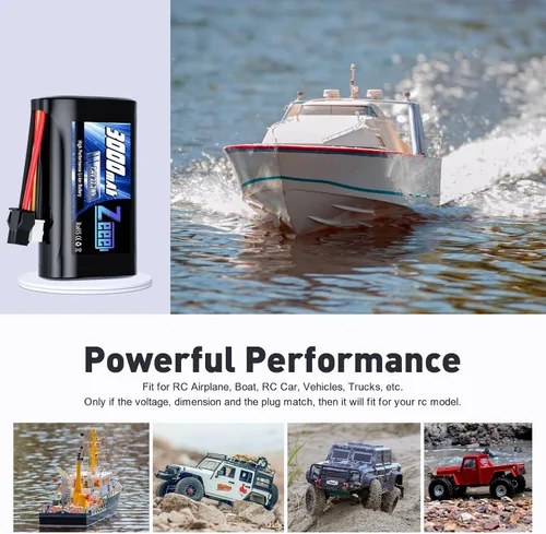 Vista 6 de Zeee 2S - Batería de iones de litio de 3000 mAh, 7.4 V, conector SM 2P, batería recargable RC con cargador de batería de 7.4 V, compatible con WPL