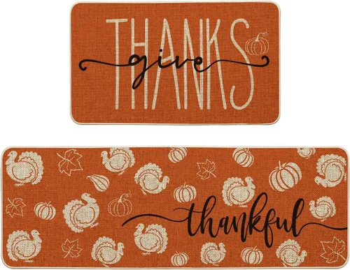 Vista 8 de Artoid Mode Juego de 3 tapetes de cocina de pavo y calabaza con hojas de arce y Acción de Gracias, decoración del hogar, alfombras de cocina de bajo
