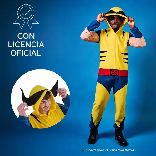 Vista 3 de Bioworld Disfraz de cosplay con capucha y mangas largas para adultos, traje enterizo X-men Wolverine