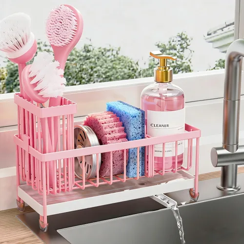 Vista 27 de Cisily Soporte de esponja negro extra grande para fregadero de cocina, organizador de fregadero con soporte alto para cepillos, organizadores
