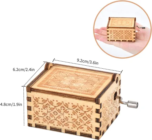Vista 4 de Caja de música de madera, instrumento musical de manivela de madera con melodía "You're My Sunshine", regalo para familiares, amigos, amantes