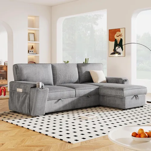 Vista 11 de LUMISOL Sofá cama convertible 3 en 1 de 55.9 pulgadas con puertos USB, portavasos, soporte giratorio y bolsillos de almacenamiento, sofá cama Gris
