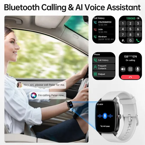 Vista 2 de Relojes inteligentes para mujeres y hombres con llamada Bluetooth y voz AI, monitor de actividad física HD de 1.85 pulgadas con monitor de sueño