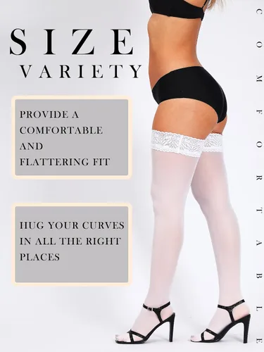 Vista 3 de SUREPOCH Curve - Medias altas semitraslúcidas de silicona con encaje superior para mujer, 1-2 pares