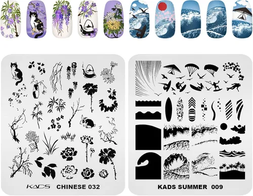Vista 6 de KADS 10 piezas de placas de estampado de uñas, plantillas de arte de uñas, herramienta de bricolaje, corazón, conejo, flor, helado, parapente