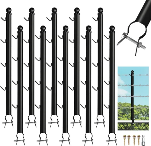 Vista 8 de Paquete de 10 extensiones de brazo de alambre de púas para valla de eslabones de cadena, brazo extendido de alambre de púas de 25 pulgadas para riel