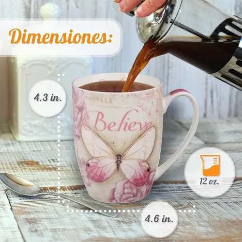 Vista 2 de Tazas con diseño de mariposa y texto: Blessed, Believe y Grace
