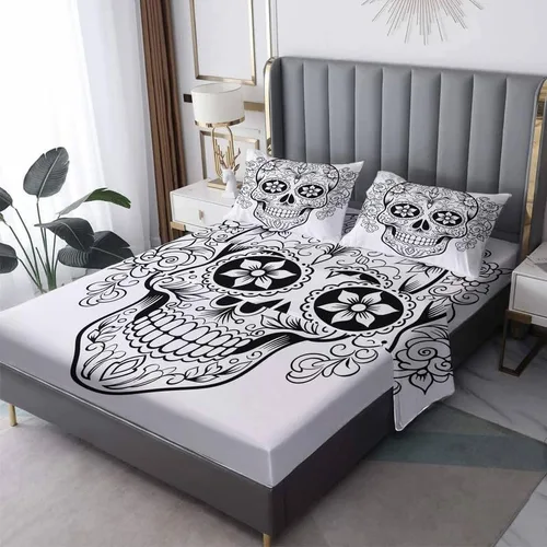 Vista 8 de Divertidas sábanas de esqueleto tamaño individual, sábanas de microfibra suave con bolsillo profundo, sábanas y fundas de almohada estampadas sin