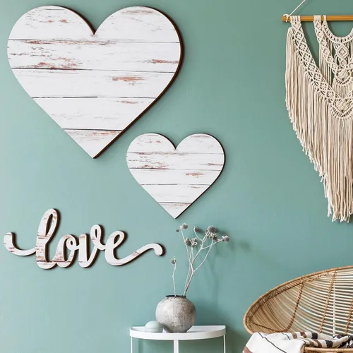 Vista 10 de 3 piezas de corazones de madera decoración corazón letrero de madera rústico colgante placa de amor para pared, hogar, granja, sala de estar Azul