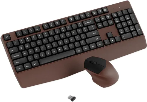Vista 9 de Combo de teclado y mouse inalámbricos, teclado ergonómico con reposamuñecas, conexión inalámbrica de 2.4 GHz, compatible con PC/laptop, Windows/Mac
