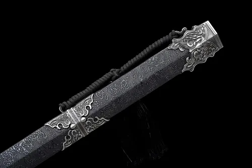 Vista 6 de Espada china Han Jian alto manganeso acero afilado hoja bestia protector de Negro