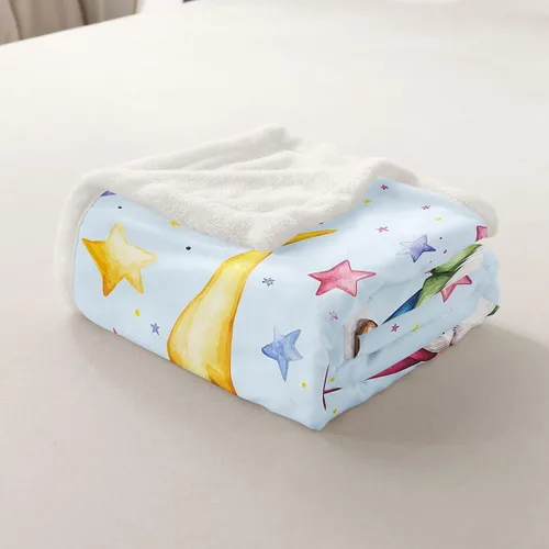 Vista 5 de Erosebridal Cartoon Gnomes Fleece Blanket,Dwarf Throw Blanket 40x50 Inch for Bedroom Living Rooms Sofa Couch,Colorful Stars Sherpa