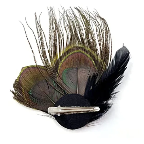 Vista 2 de Aliotech Clip de pelo de plumas de pavo real mariposa con diamantes de imitación de perlas artificiales, 5.2*3.1 in - Accesorio para el cabello