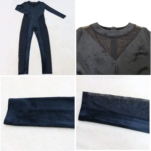 Vista 4 de Uni Clau - Overol de una pieza para mujer, de malla, de manga larga, transparente, fiesta