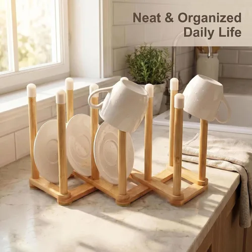 Vista 10 de Estante de secado retráctil de bambú para botellas y platos, soporte para escurridor de botellas de agua deportivas y tazas, estante de secado