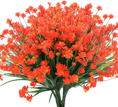 Vista 12 de 6 flores artificiales, arbustos de plástico sintético, resistentes a los rayos UV, no se decoloran, plantas de plástico sintético para bodas, ramos