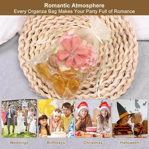 Vista 5 de 100 unidades 4 x 6 pulgadas sheer cordón organza bolsas Sumdirect joyería, bodas y fiestas de navidad favor bolsas de regalo, Beige, 4 x 6