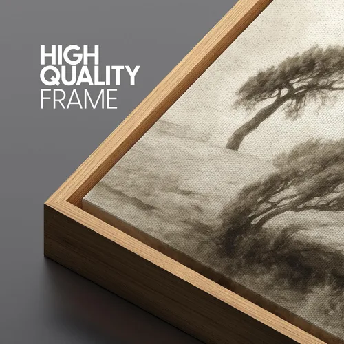 Vista 5 de SIGNLEADER Lienzo enmarcado para pared, pinos resistentes en acantilado, árbol de montaña en tono sepia, ilustración de paisaje, arte moderno