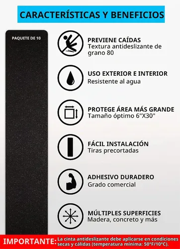 Vista 2 de Cinta antideslizante para escaleras de 6.0 x 30.0 pulgadas - Tiras antideslizantes negras.