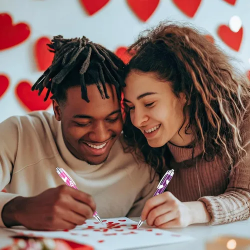 Vista 5 de Yeaqee 48 bolígrafos para el día de San Valentín, bolígrafos retráctiles de corazones coloridos a granel, regalos de fiesta de corazón dulce, 0.039