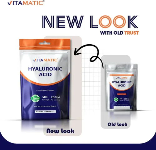 Vista 8 de Vitamatic Polvo de ácido hialurónico 200 mg - Apoya el tejido conectivo y las articulaciones saludables saludables - Promueve una piel saludable