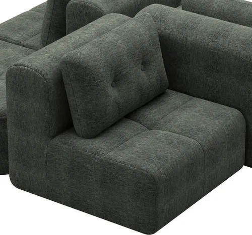 Vista 11 de Sofá seccional comprimido sin hueso de 112 pulgadas con otomana movible convertible en forma de L sofá esquinero modular para sala de estar, sofás