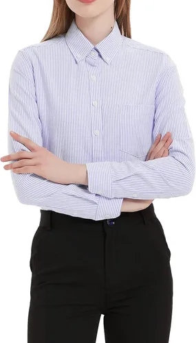Vista 18 de Camisa con botones para mujer de manga larga Oxford camisa de algodón de corte clásico, blusa de trabajo resistente a las arrugas