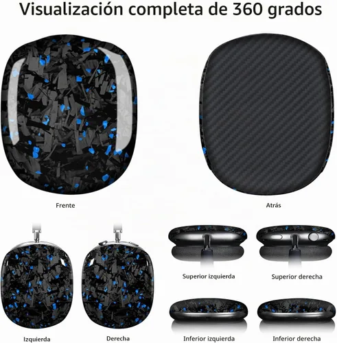 Vista 4 de MONOCARBON Funda de fibra de carbono real para AirPods Max (2024/2020), cubierta protectora de grado militar para auriculares Apple Max, único Azul