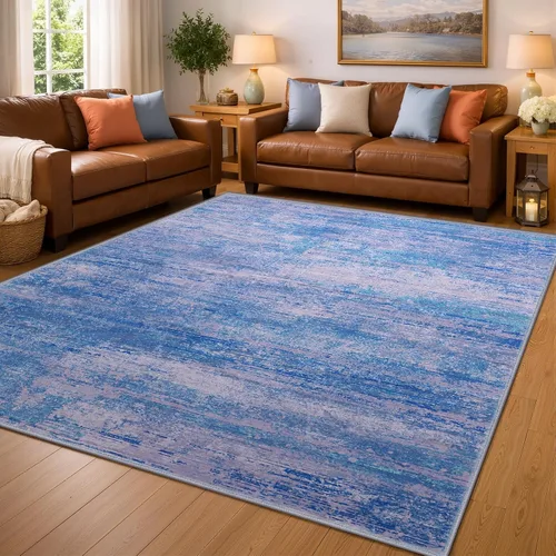 Vista 150 de Alfombra abstracta de 3 x 5 para sala de estar, dormitorio, entrada, color azul