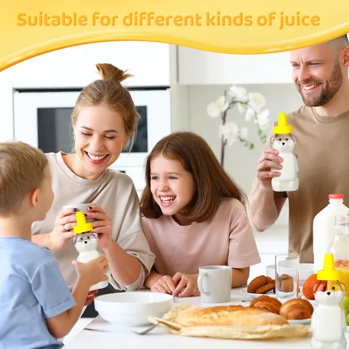 Vista 5 de Roshtia 50 botellas de plástico vacías de 5 onzas con forma de osito de miel, vasos vacíos transparentes para apretar, botella de jugo reutilizable