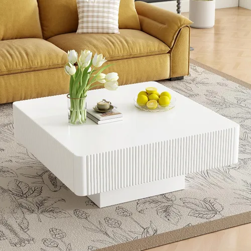 Vista 13 de Merax - Mesa de centro redonda moderna con base resistente, color blanco Mesa central de madera para sala de estar, oficina, recepción, fácil