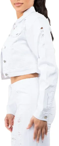 Vista 2 de Love Moda Chaqueta recortada clásica básica casual con botones destruidos para mujer