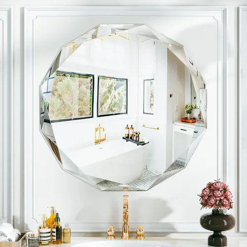 Vista 13 de Suidia Espejo de baño, espejo de pared de 20 x 20 pulgadas, espejo de baño sin marco con borde biselado para dormitorio, sala de estar, entrada