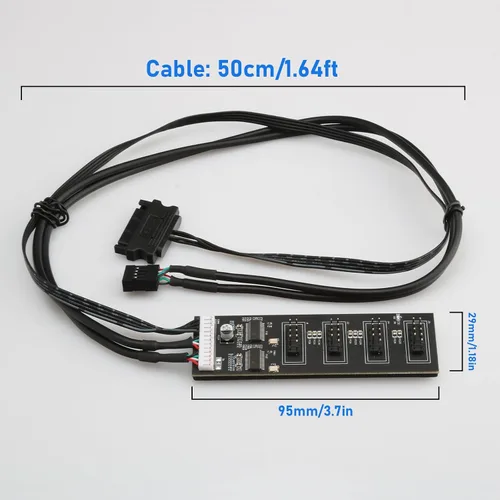 Vista 6 de Divisor de cabecera USB de 9 pines con cable de alimentación SATA, cable divisor USB 2.0 de 9 pines, USB macho 1 a 4 hembra, conector de extensión