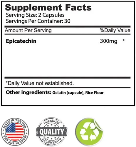 Vista 2 de EPICATECHIN - 60 cápsulas - 300 mg por porción Maximiza el crecimiento muscular - Aumenta la síntesis de proteínas, ganancias, músculo magro