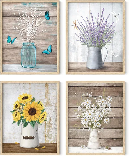 Vista 16 de HAUS AND HUES Arte de pared floral gris, juego de 4 pósteres de plantas para pared vintage, impresiones botánicas, cuadros de flores en blanco