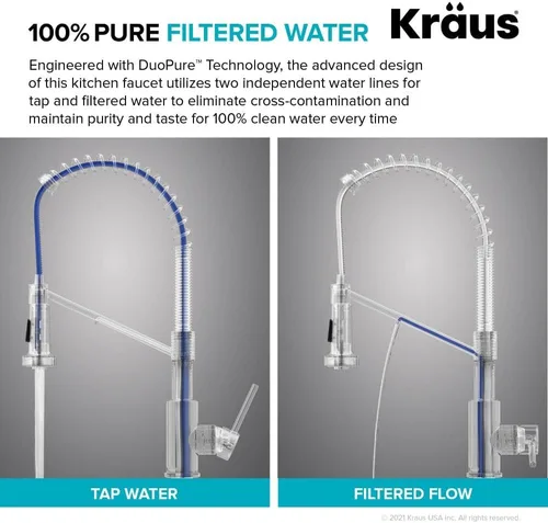 Vista 7 de Kraus Bolden 2-en-1 Grifo de cocina de estilo comercial con filtro de agua monomando extraíble para ósmosis inversa o sistema de filtración de agua
