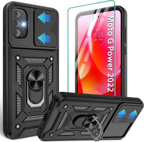 Vista 62 de Gritup Funda para Moto G Stylus 5G-2021 con cubierta deslizante para cámara 1 paquete de protectores de pantalla HD Soporte de metal giratorio