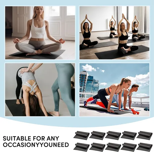 Vista 6 de Paquete de 10 alfombrillas de yoga a granel, 2.677 x 0.945 x 0.157 in de grosor, alfombrillas de yoga negras para niños y adultos, antideslizante