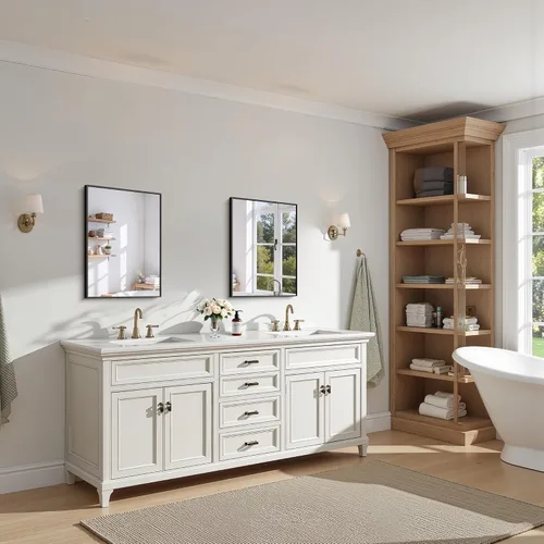 Vista 6 de KOCUUY Espejo de baño negro, espejo rectangular de 24 x 18 pulgadas para sobre el fregadero, espejo de pared decorativo moderno para dormitorio
