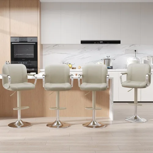 Vista 22 de MALOL Juego de 1 sillas de mostrador beige con respaldo, sillas altas giratorias ajustables para isla de cocina, asientos modernos, taburetes