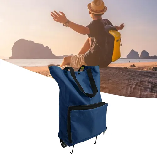 Vista 2 de Carrito de compras plegable con ruedas, reutilizable, Oxford, bolsa portátil de gran capacidad plegable para compras, viajes, campamento