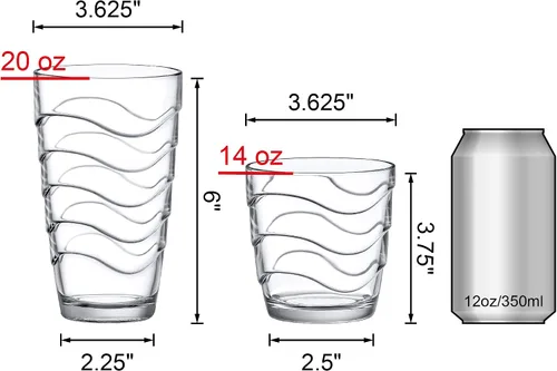 Vista 4 de Amazing Abby - Wavely - Vasos de plástico de 14 onzas y 20 onzas (juego de 12), vasos de plástico reutilizables totalmente transparentes, apilables