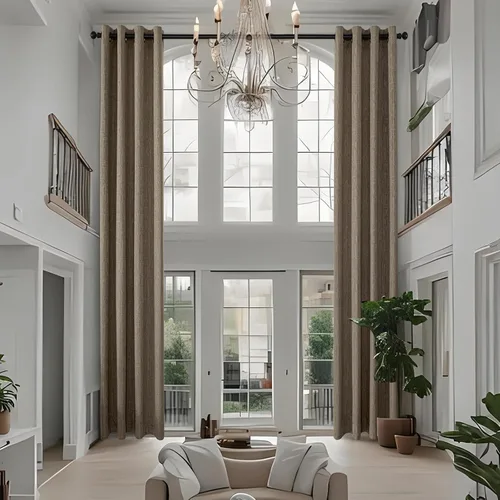 Vista 33 de Cortinas de lino jacquard de 63 pulgadas de largo, 2 paneles, cortinas gruesas de lino sintético mezclado, cortinas texturizadas de arpillera