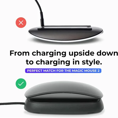 Vista 3 de Ascrono - Estación de carga compatible con Apple Magic Mouse 2 - Negro - Accesorios perfectos Utilizable como base de carga, soporte y cargador