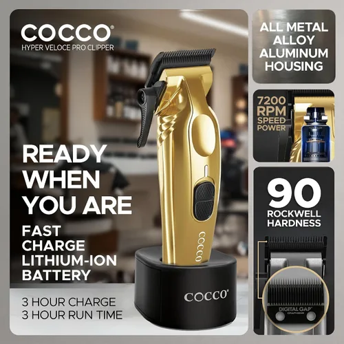 Vista 3 de Cocco Veloce Pro Clipper, Digital Gap Ambassador Graphene Taper Blade Profesional Clipper, Motor BLDC de alto par, totalmente metálico, inalámbrico