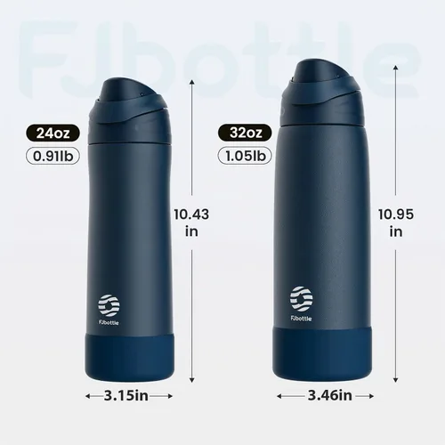 Vista 2 de FJbottle Botella de agua aislada de acero inoxidable, 24 onzas, sin popote, botella de agua deportiva a prueba de fugas con asa ajustable para Azul