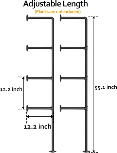 Vista 3 de Pynsseu Estante Industrial de Tubo de Hierro para Montaje en Pared, Estantería Abierta DIY de Granja, Estantes de Tubo para Cocina Baño, Librerías
