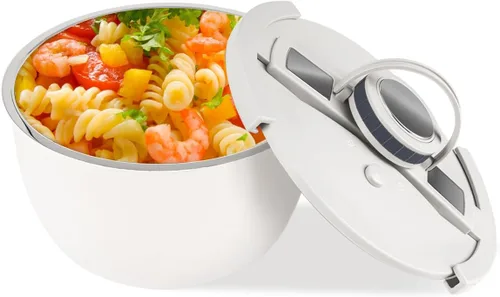 Vista 7 de Tazón de servir aislado de acero inoxidable de doble pared con tapa a prueba de fugas - Plato de cacerola aislado - Mantiene la comida caliente